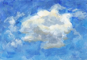 Just painted this small study, on some interesting summer clouds today. I used Golden's Open Acrylics and was fascinated to see that even after the paints had been unused and mostly solidified, the paint on the palette released with some water and patience.